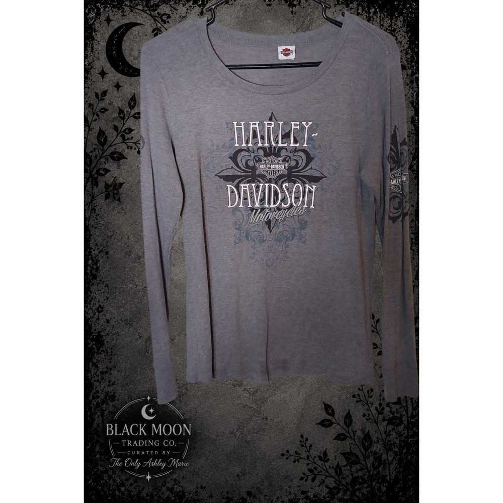 Harley Davidson Women's Large Gray Long Sleeve Graphic Motorcycle Shirt
